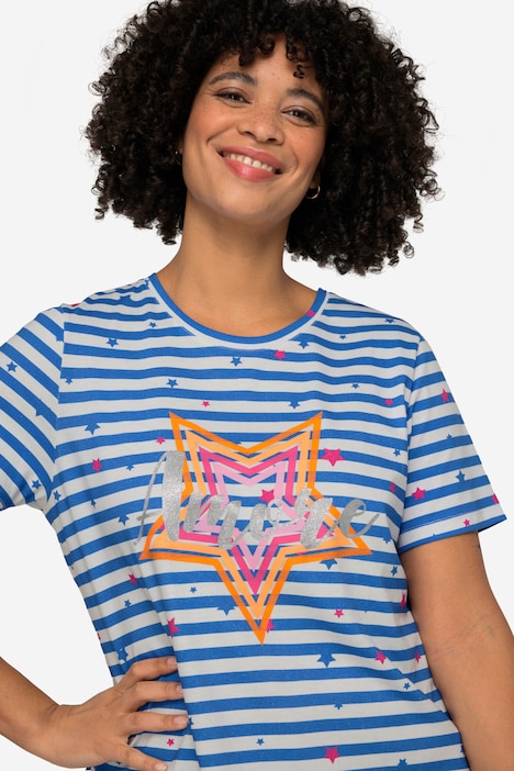 T-Shirt, Comfort Fit, Ringel, Stern, Rundhals, Halbarm