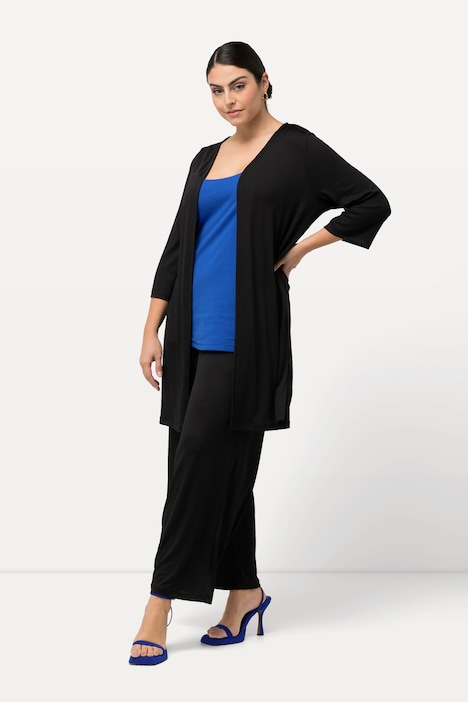 Longjacke, Rippjersey, offene Form, V-Ausschnitt