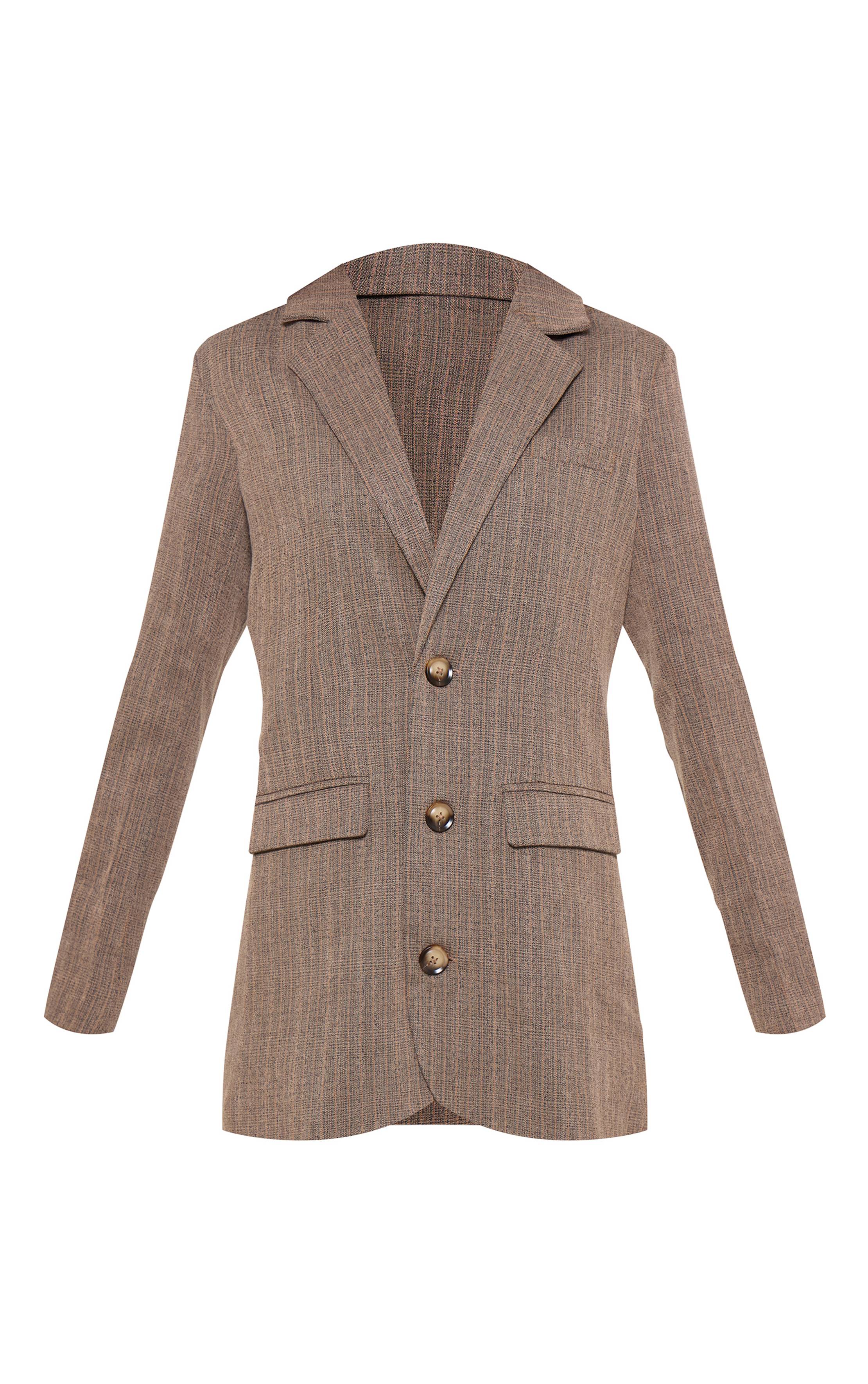 Chocolat Robe Blazer À Fines Rayures Boutonnée