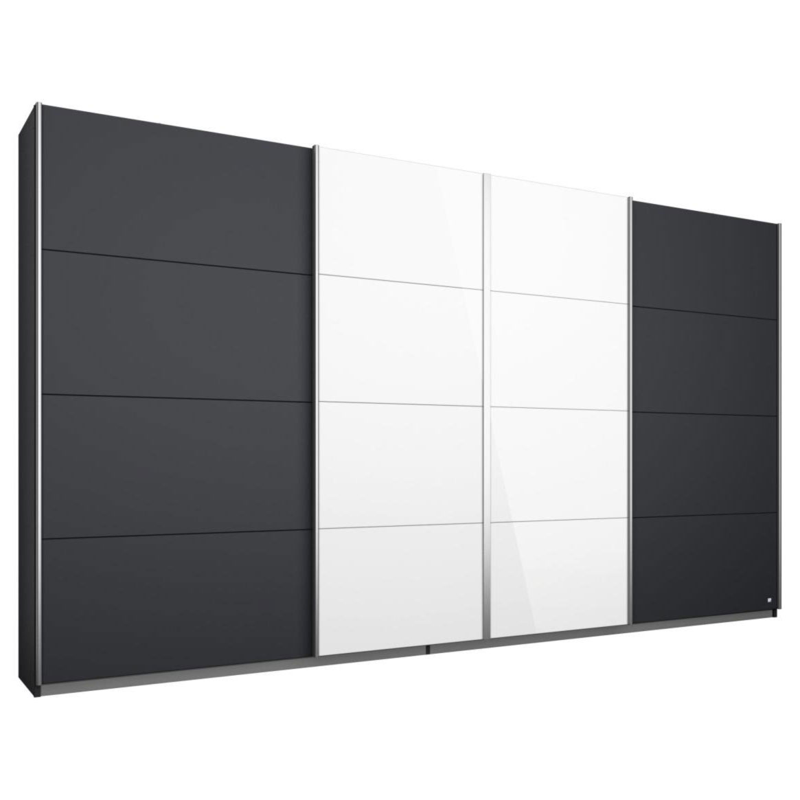 Schwebetürenschrank - grau metallic-weiß Hochglanz - 315 cm