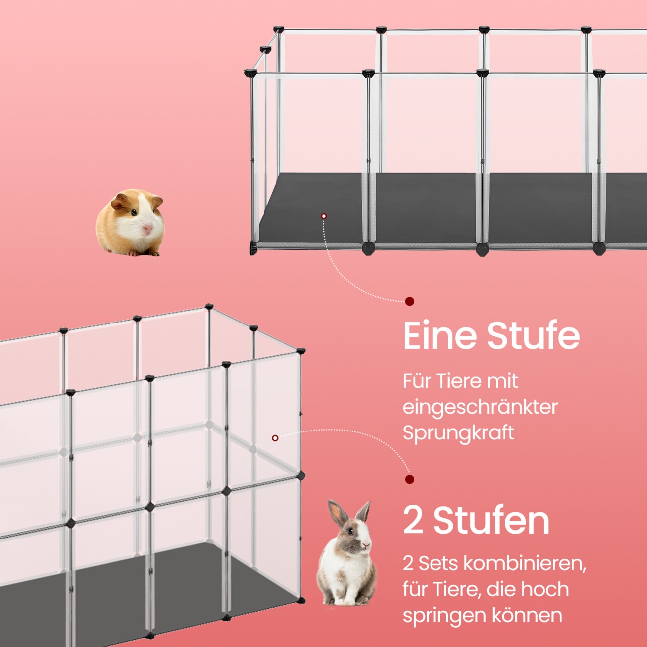 SONGMICS L-XL Kleintiergehege mit wasserfester Unterlage weiß 1,25 m, 63 cm, 42 cm