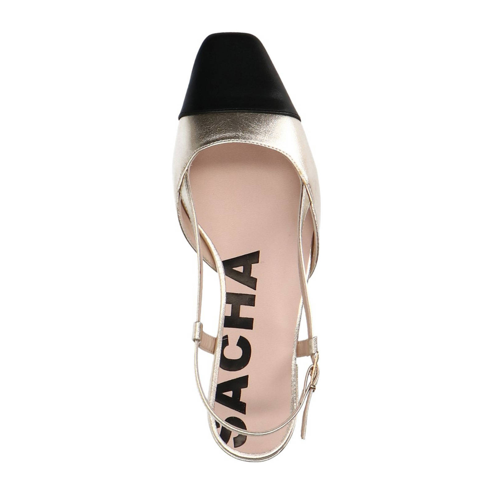 Sacha leren slingback loafers goud/zwart