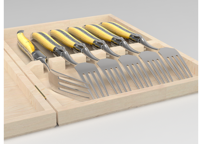 Service de 6 fourchettes Laguiole avec un manche en bois de pistachier et mitres en acier inoxydable