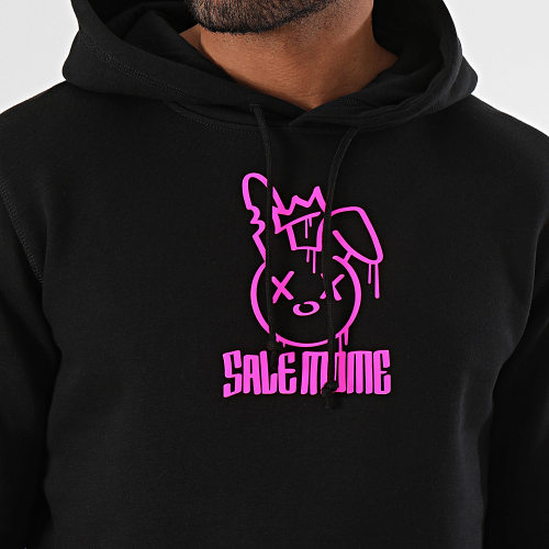 Sweat Capuche Edition Limitée 30 ex. Lapin King Carbone Noir Rose Fluo