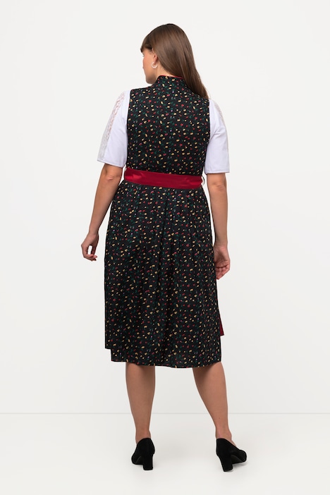 Dirndl, Blüten, Schmuckknöpfe, V-Ausschnitt, ärmellos