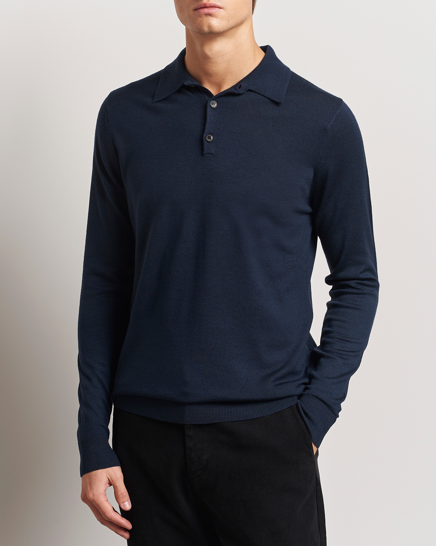 Sunspel Long Sleeve Polo Navy