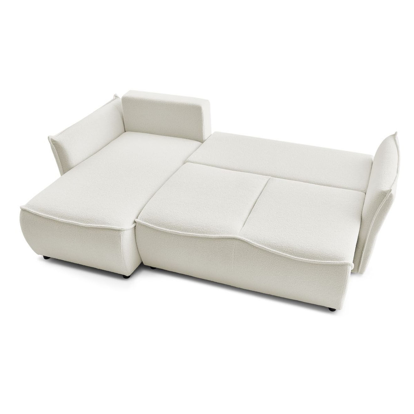 Bobochic Canapé d'angle gauche convertible bouclette Léon blanc - 242x158x90 cm