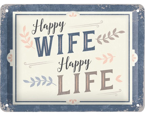 Blikken bord Happy Wife.. 20x15 cm