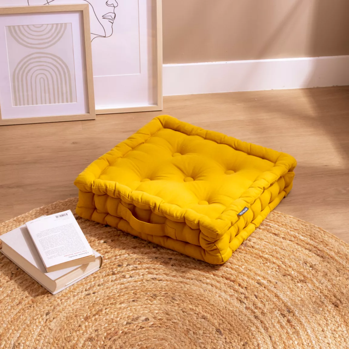 Coussin de sol coton (40 x 40 cm) Pixel Jaune moutarde