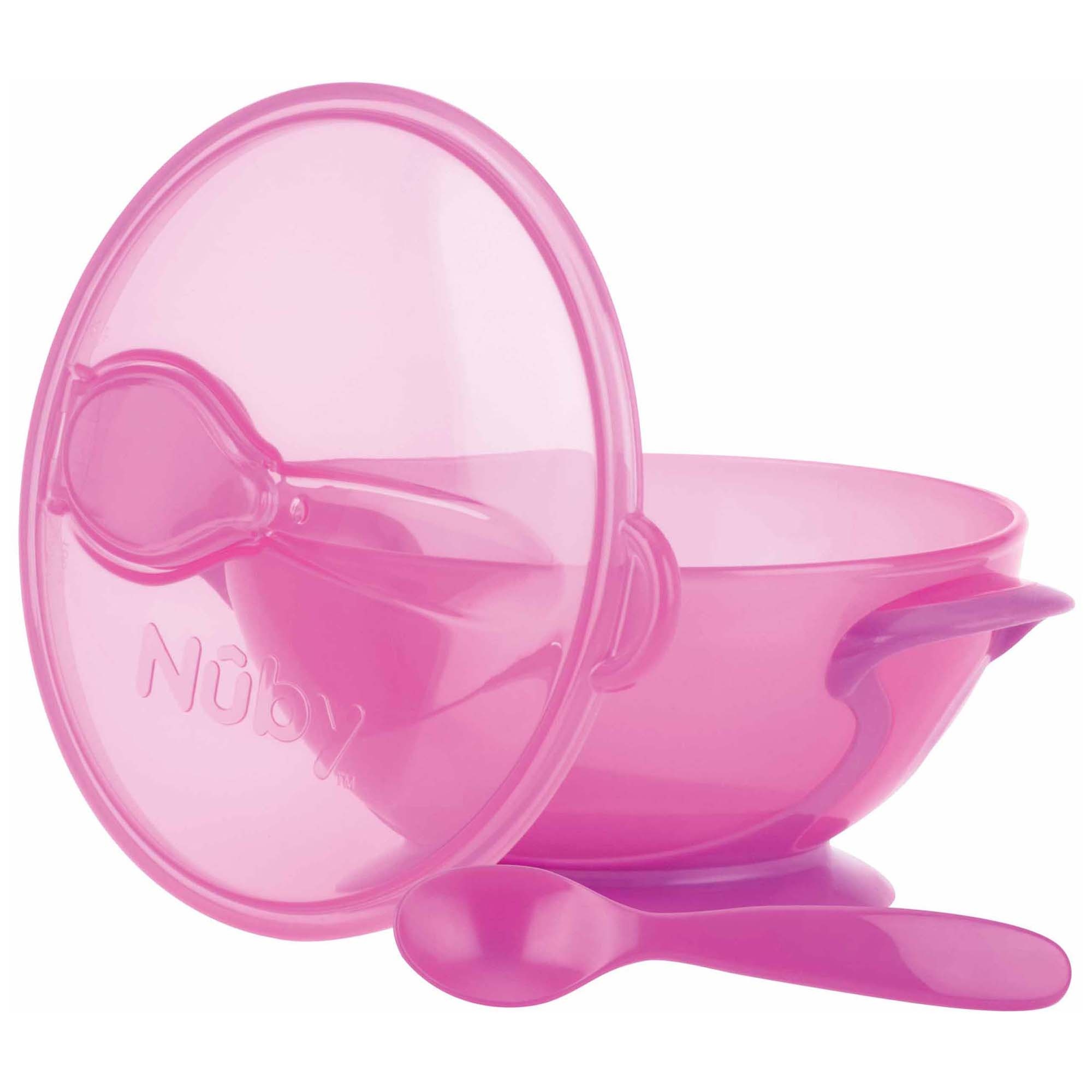 Nûby kommetje met zuignap en lepel roze