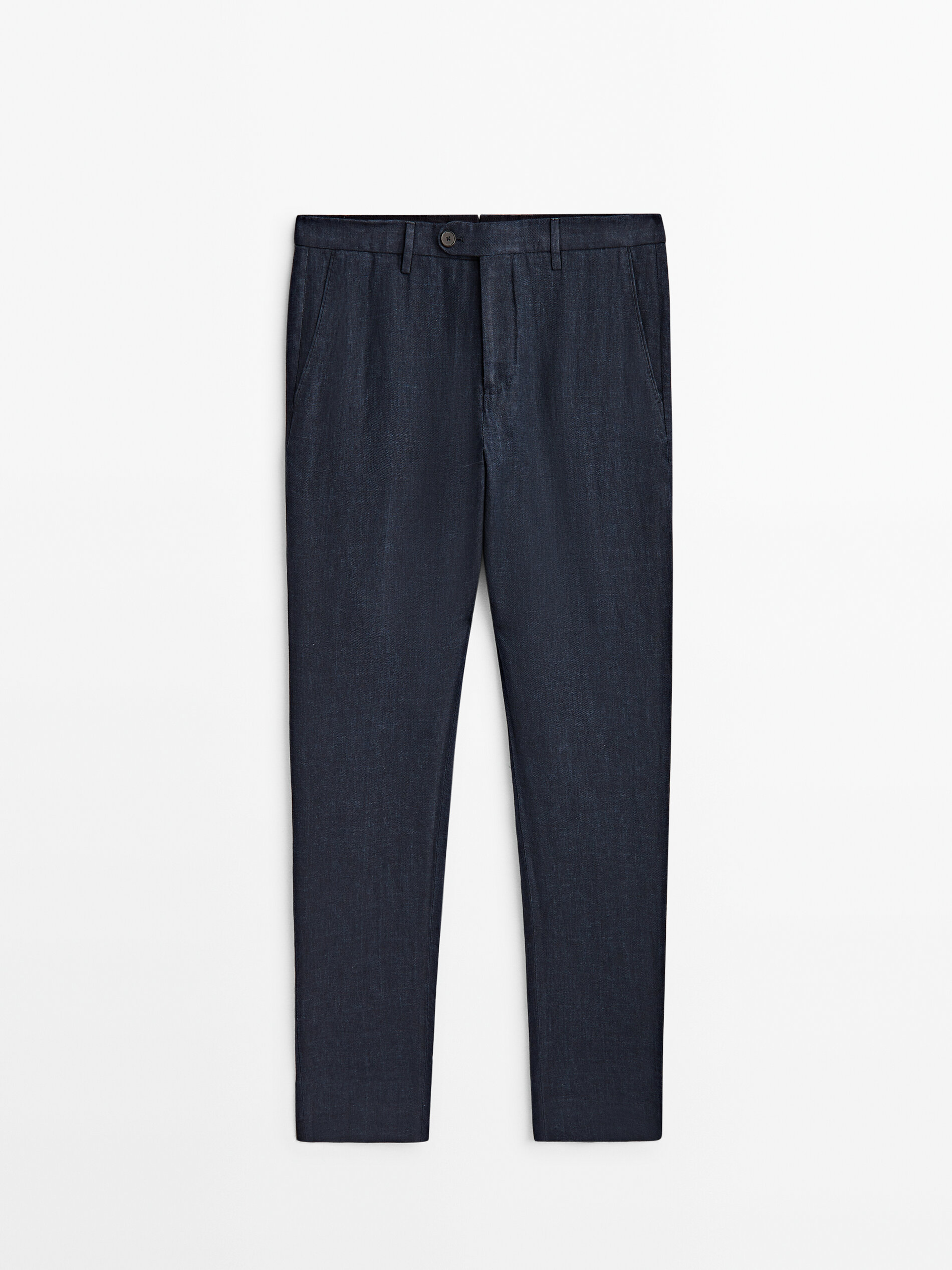 Calça de alfaiataria em linho sarjado azul marinho - AZUL MARINHO