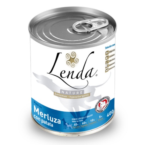 Ração úmida Lenda Nature sabor pescada e batata para cães.