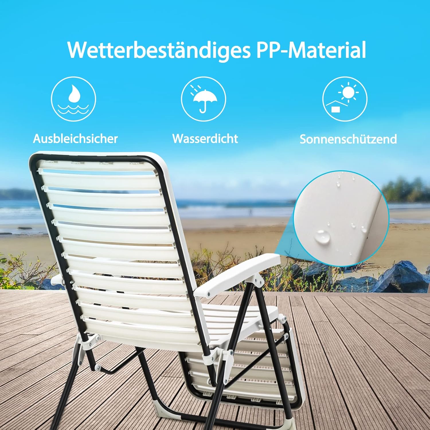 COSTWAY Sonnenliege 2er Set, klappbarer Liegestuhl mit 7-Fach Verstellbarer Rückenlehne, wetterfeste Relaxliege mit Hochlehner, atmungsaktiv, Gartenliege für Garten, Balkon