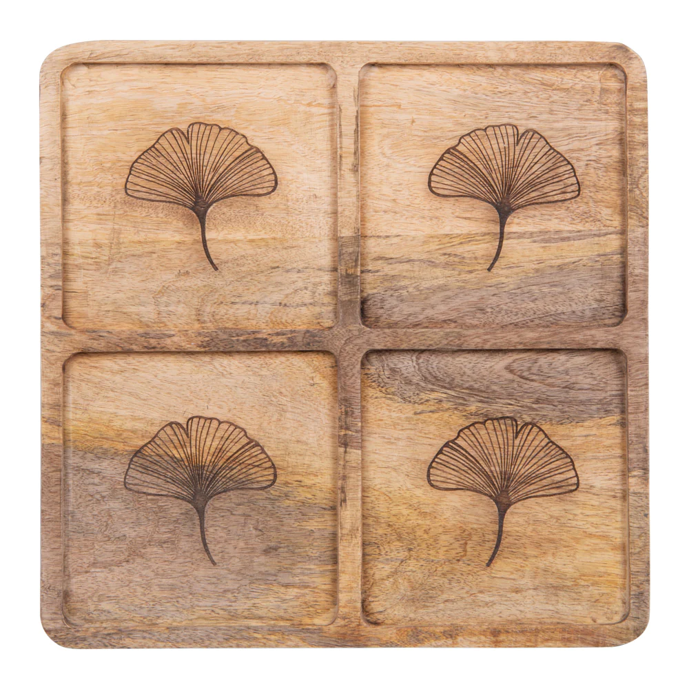 Plat pour apéritif 4 compartiments Ginkgo 35,3x35,3 cm Table passion