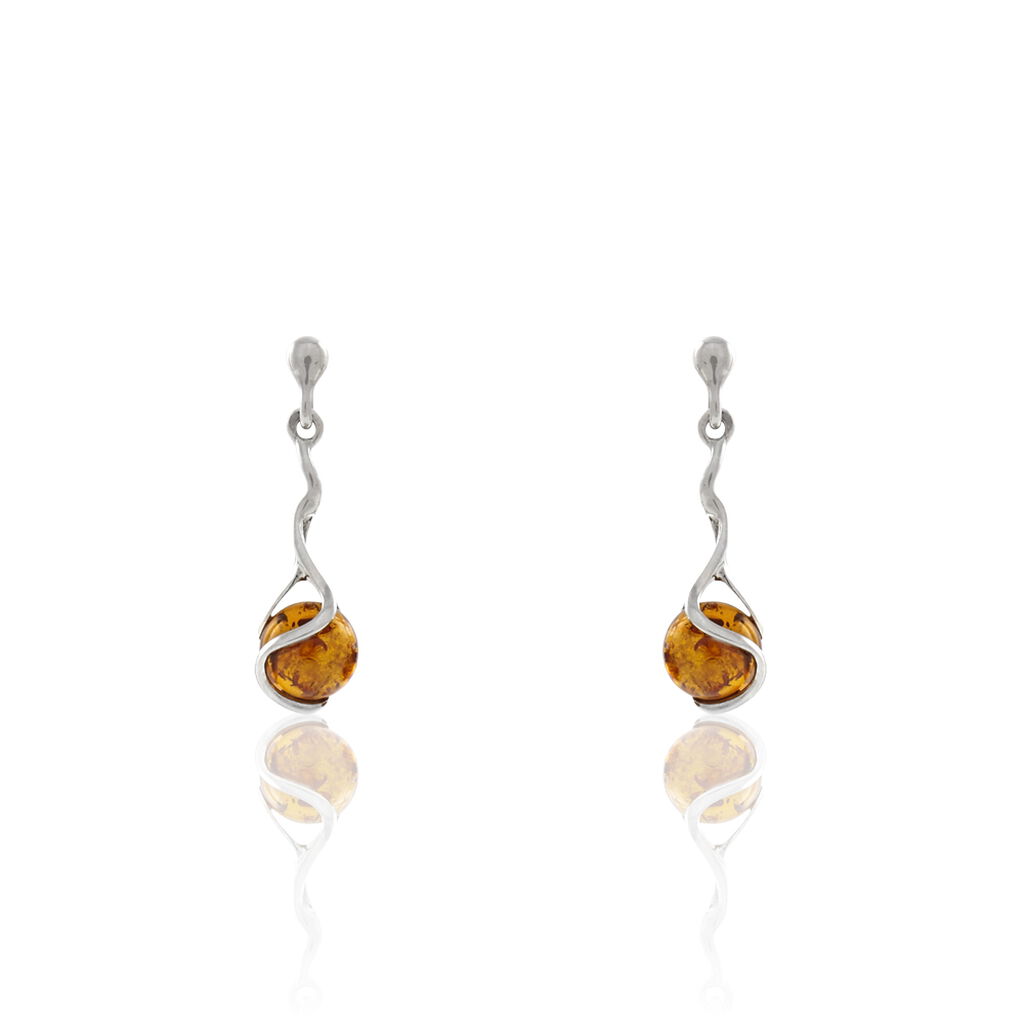 Boucles D'oreilles Pendantes Argent Blanc Ferima Ambre