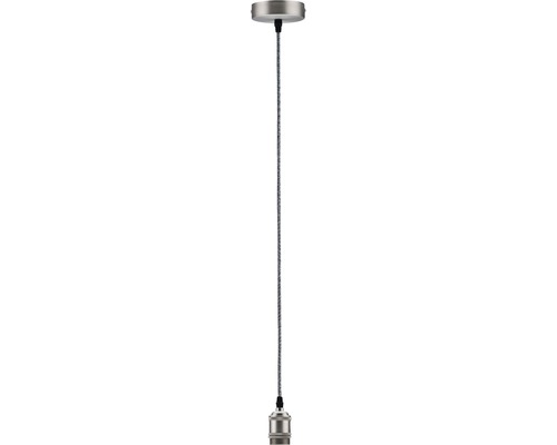 Enkelvoudige hanglamp met textielkabel, HxØ 200x10 cm, grijs/nikkel