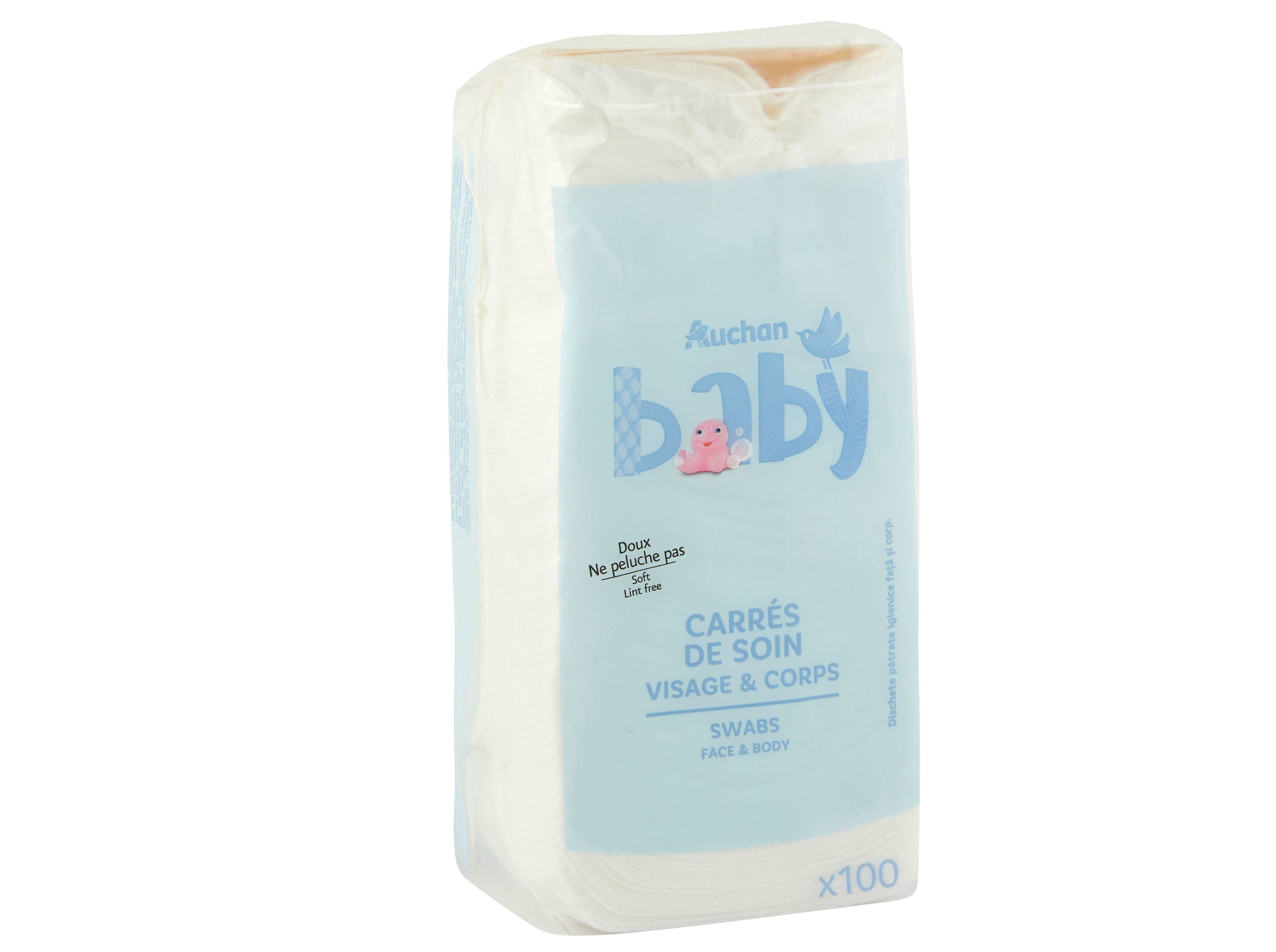 QUADRADOS DE LIMPEZA AUCHAN BABY ROSTO E CORPO 100UN