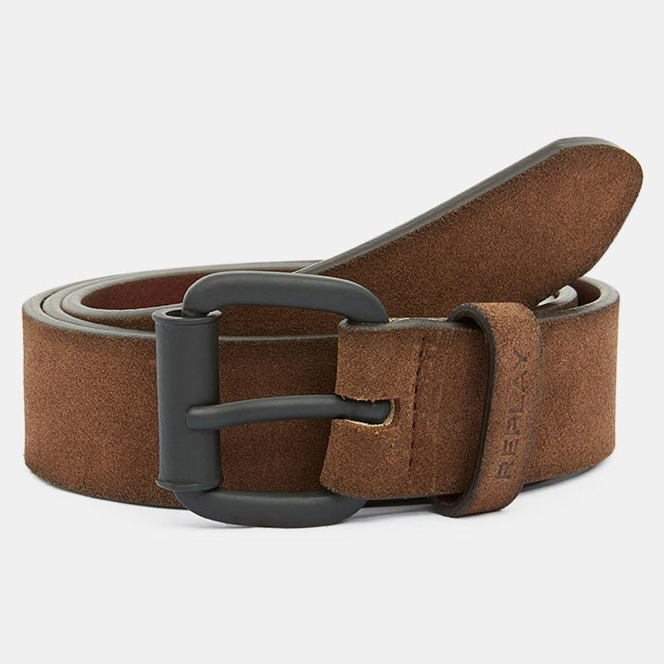 Replay Ceinture en Cuir Logo Boucle marron