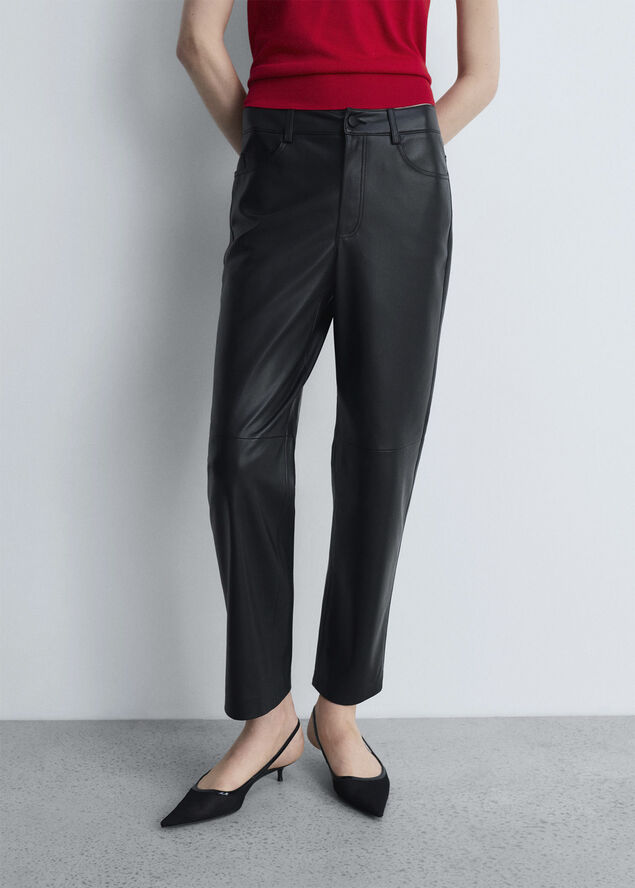 MANGO Leather-effect straight trousers Black