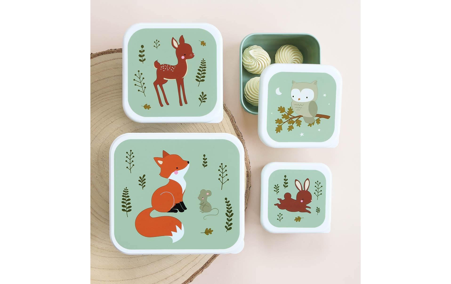 Lunchbox & Snack Box Set Forest Friends, HellgrünLunch- und Snackbox Set mit praktischem Spender