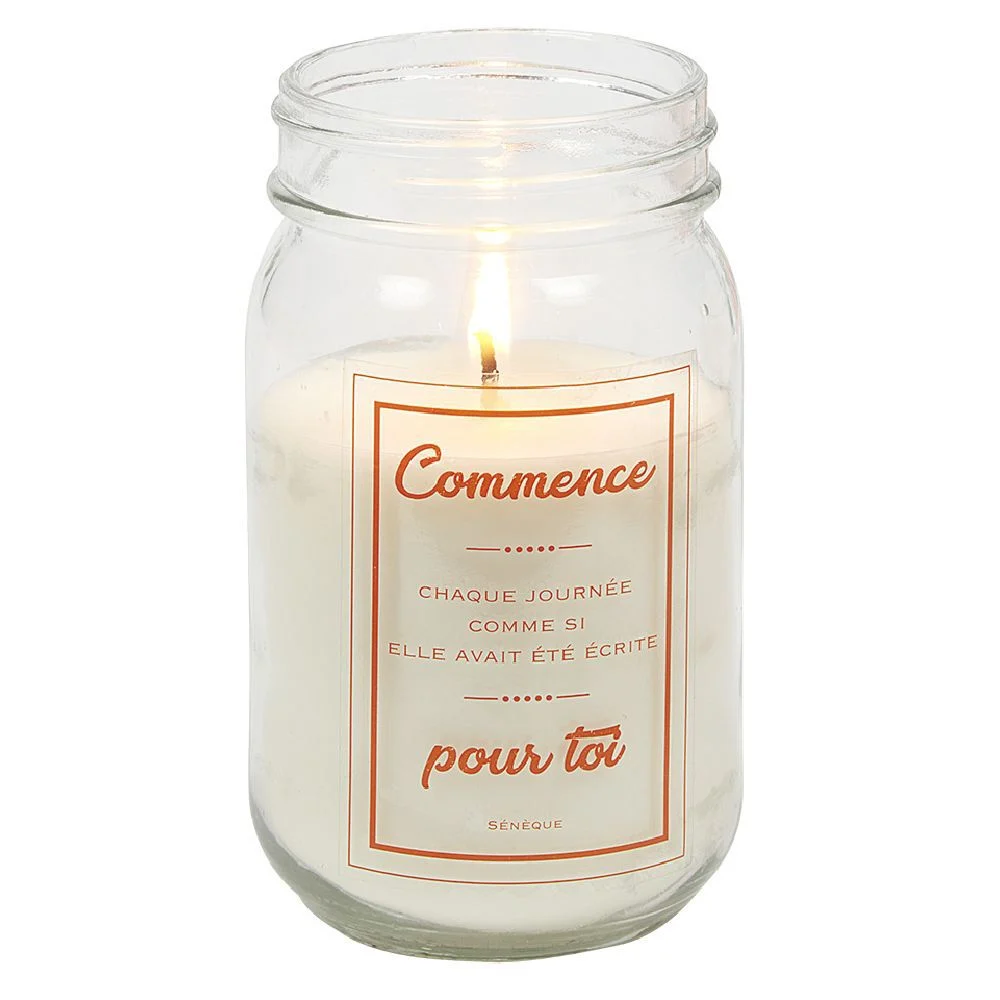Bougie à message dans bocal senteur orange H.13 cm