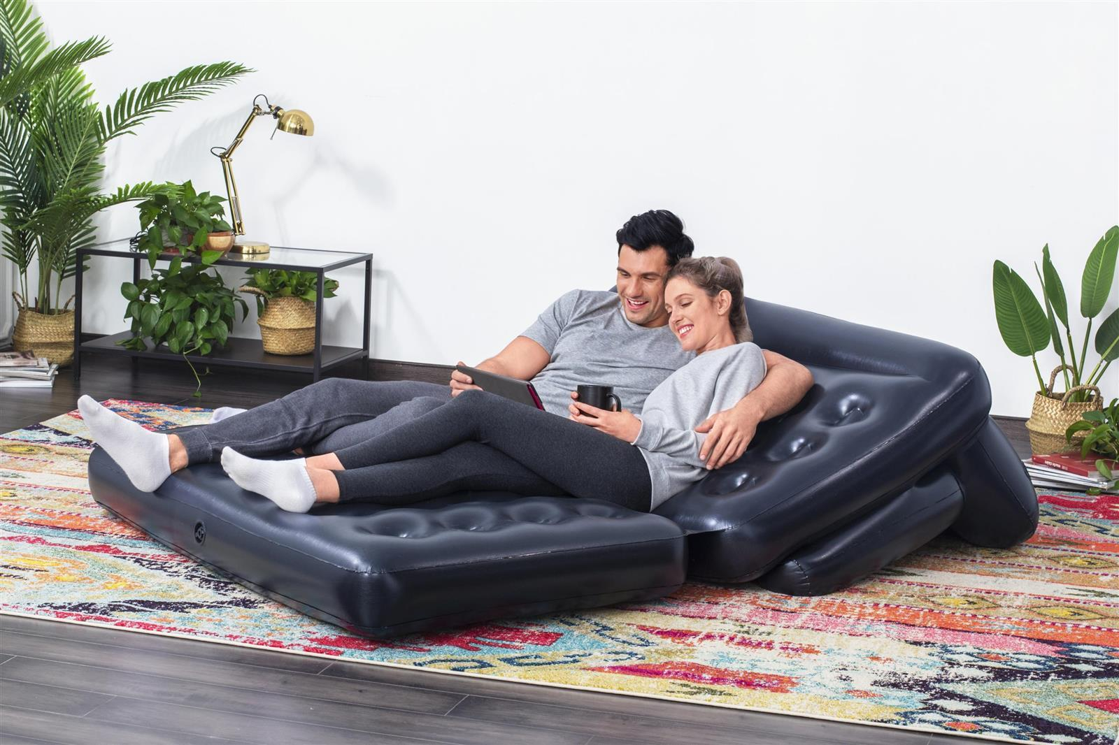 (188x152cm) 5in1 Multi-Max Luft Sofa Aufblasbare Couch Doppelbett Gäste Luftmatratze (75054) - Blau