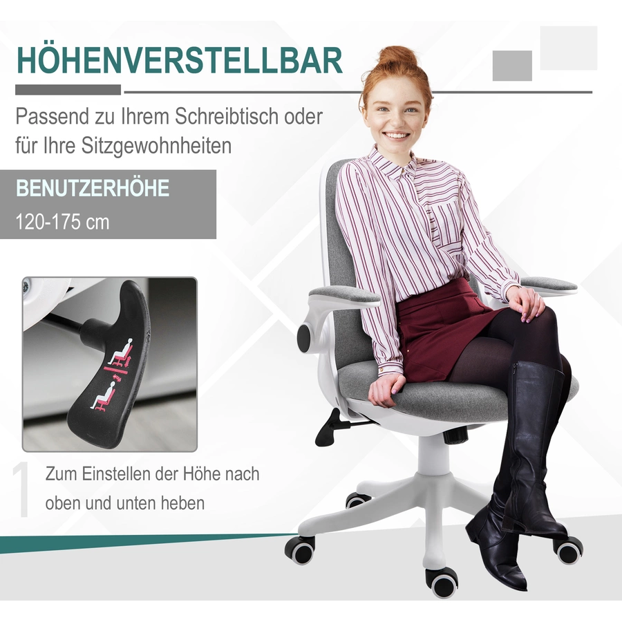Vinsetto Bürostuhl mit Wippfunktion höhenverstellbar Grau+Weiß