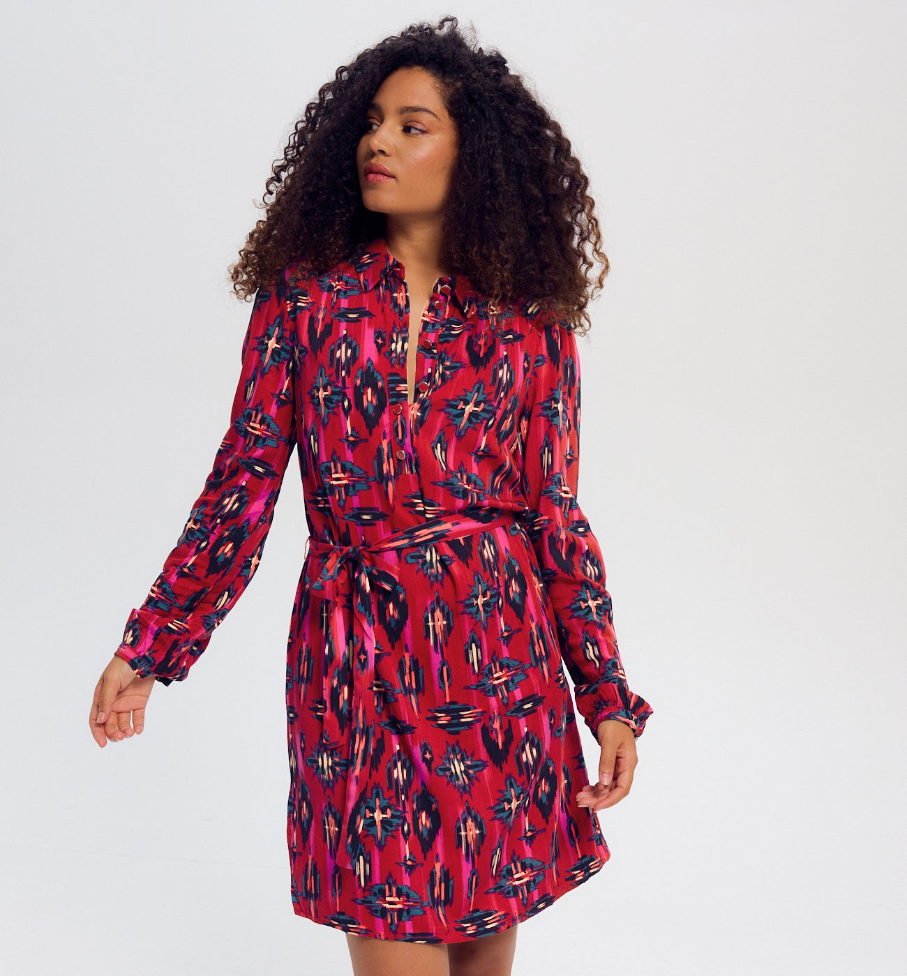 Robe-chemise courte Femme - Imprimé framboise
