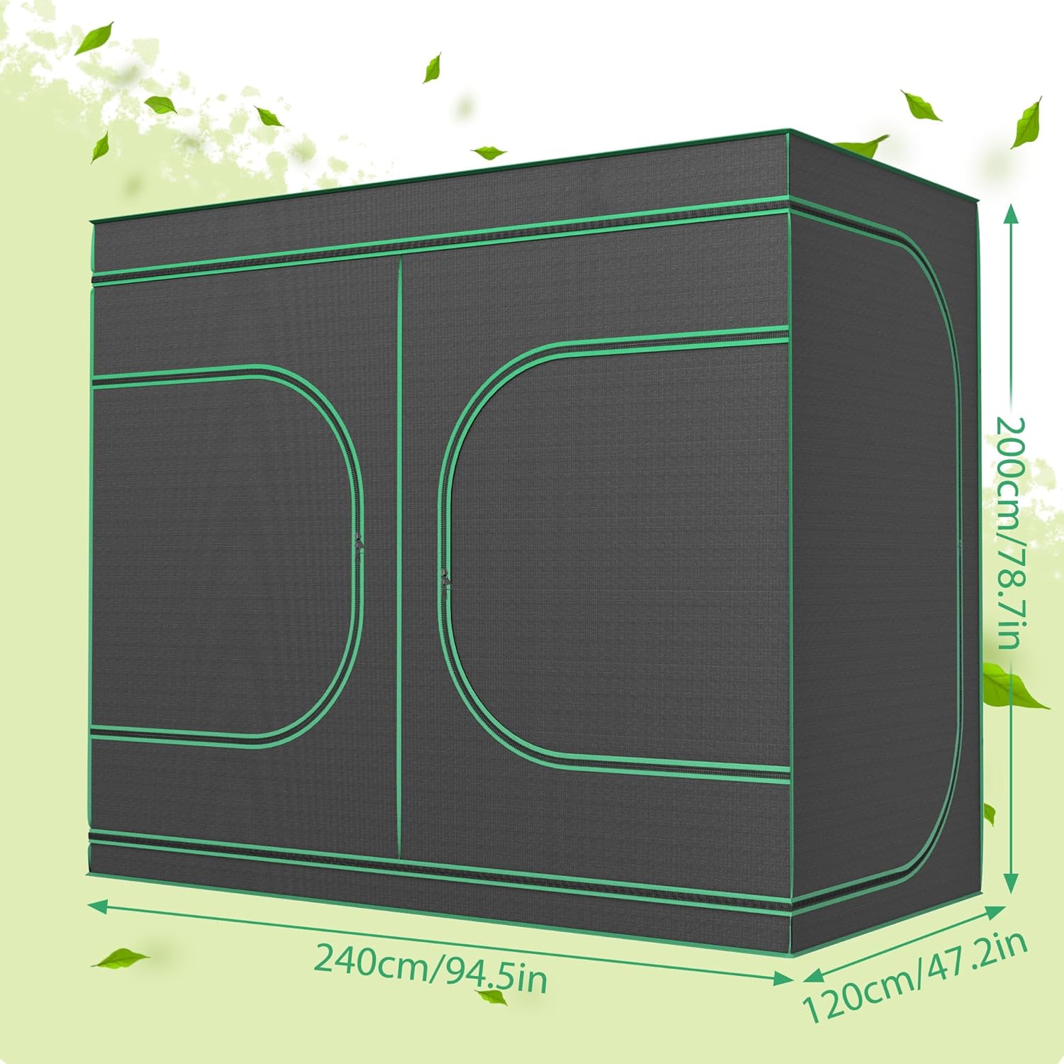 UISEBRT Growzelt Pflanzenzelt Gewächshaus 240x120x200 cm Zuchtzelt Growschrank Indoor Anbauzelt aus 600D Oxford-Stoff mit Stahlrahmen Licht- und Wasserdicht Grow Tent für Gemüse Kräuter und Blumen