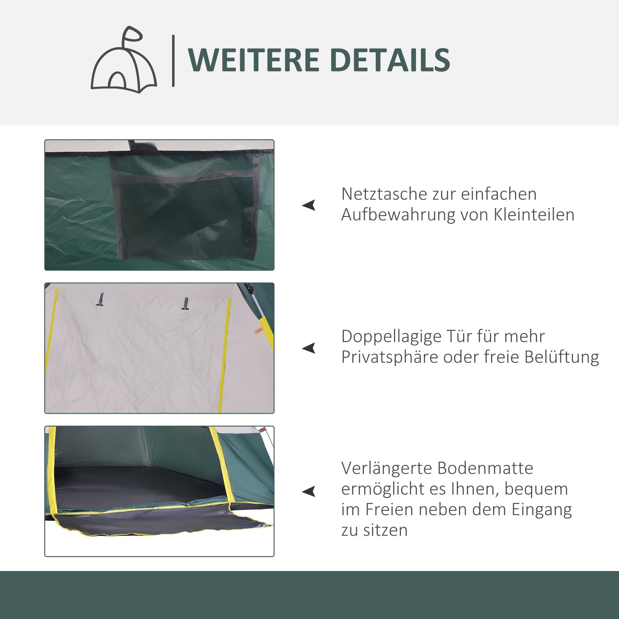 Outsunny Campingzelt für 3-4 Personen olivegrün 205 x 195 x 135 cm (LxBxH)