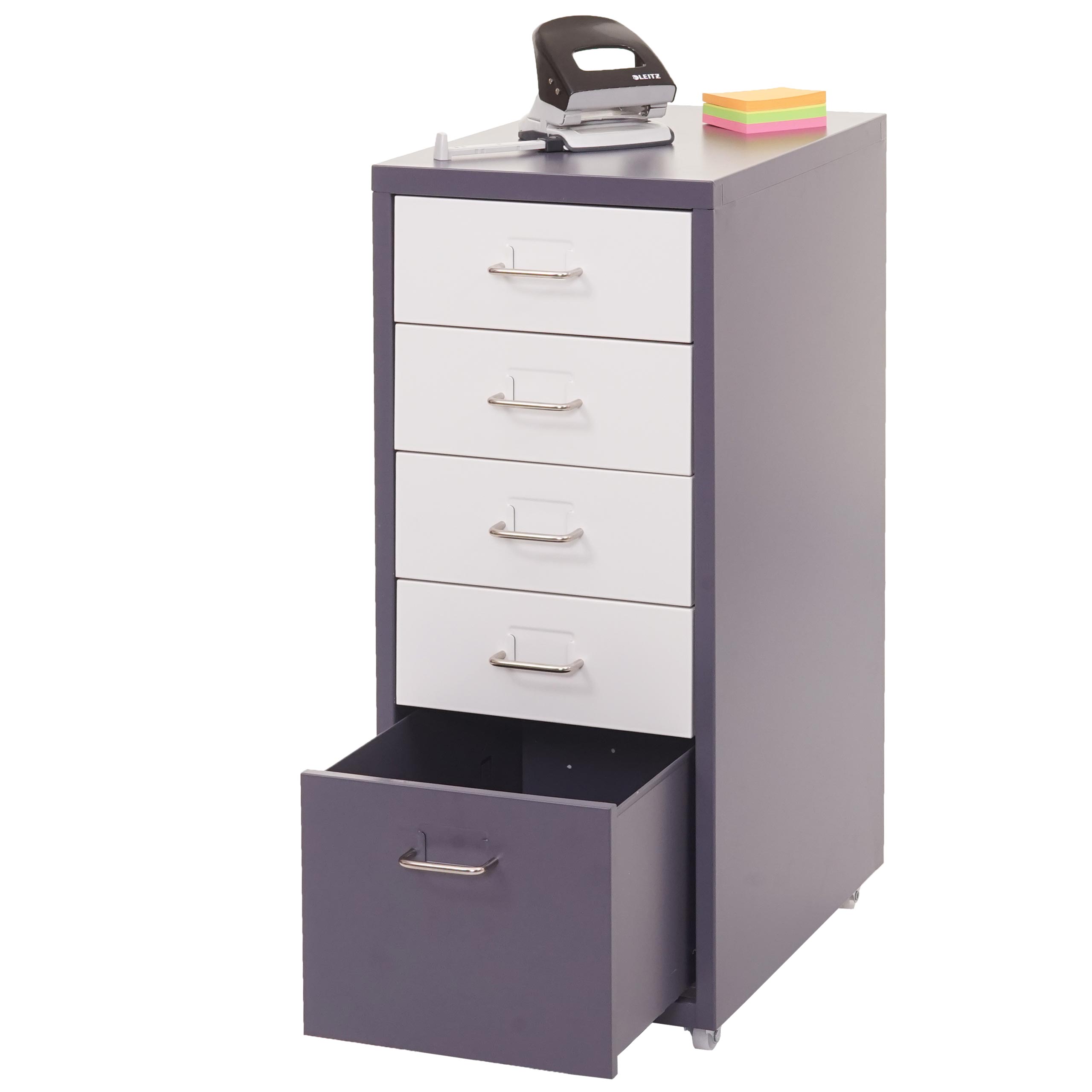 Rollcontainer Preston T851, Schubladenschrank Stahlschrank, 69x28x41cm 5 Schubladen ~ dunkelgrau weiß-dunkelgrau