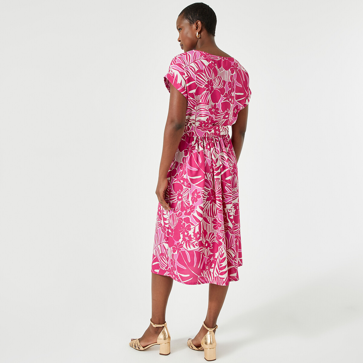 ANNE WEYBURN<br>Vestido florido, estampa floral, comprimento midi