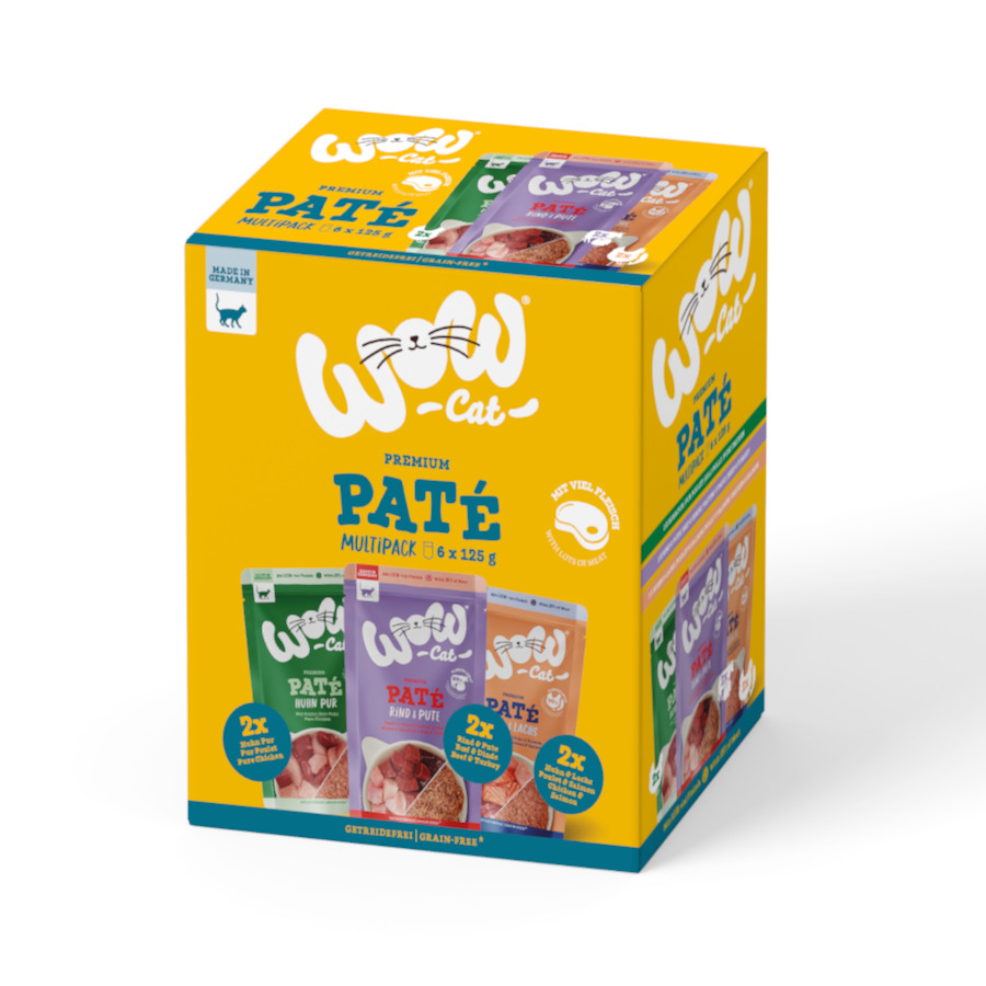Pacote econômico com 12 sachês de 125g de patê Wow Food para gatos adultos!