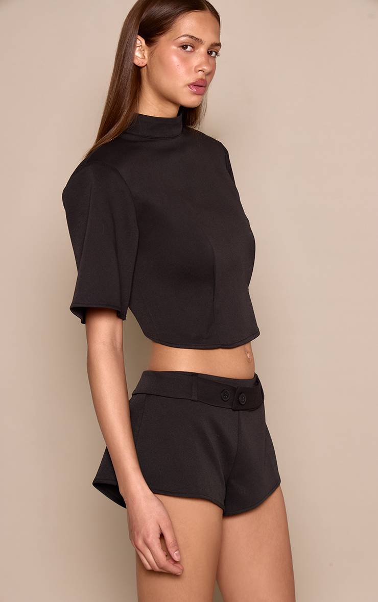 Noir Short Taille Basse À Détail Boutonné