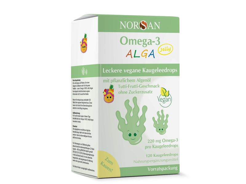 Norsan Omega-3 vegan Alga Jelly 120 Stück Veganes Nahrungsergänzungsmittel ohne Zuckerzusatz
