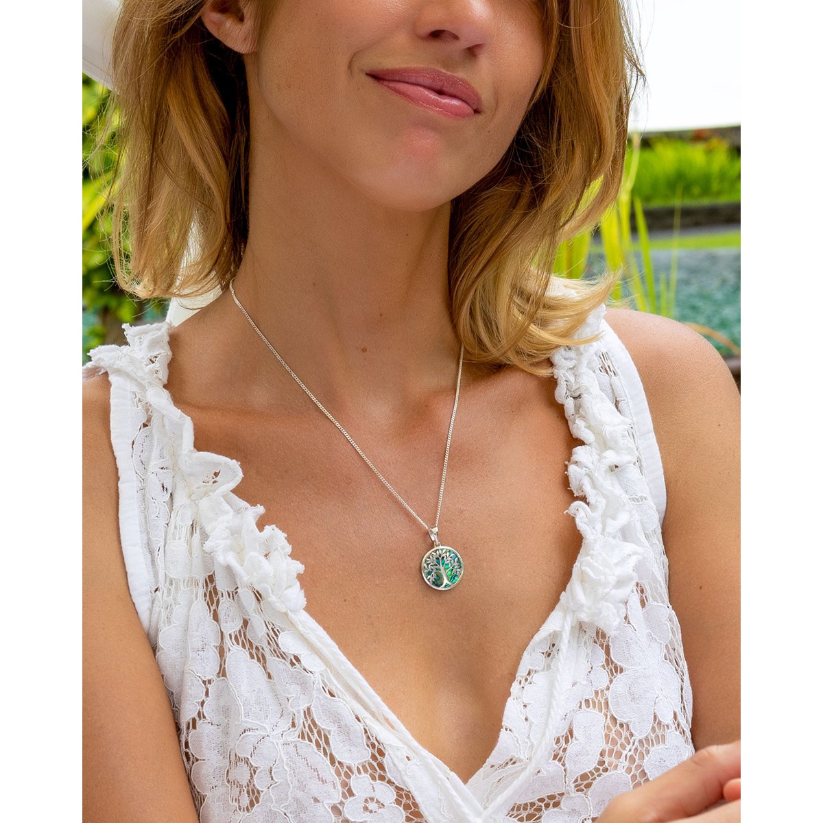Pendentif Nacre Abalone et Arbre de Vie en Argent Massif Rhodié 925 - Aden Bijoux
