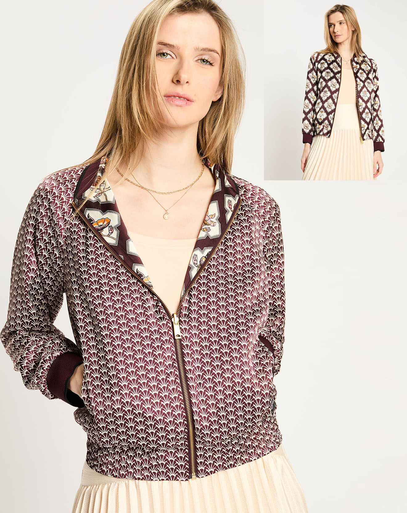 Scotch & Soda Bombers réversible Encart à Fleurs marron