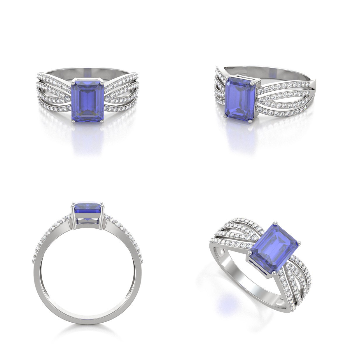Bague ADEN Or 585 Blanc Tanzanite et diamants 2.97grs