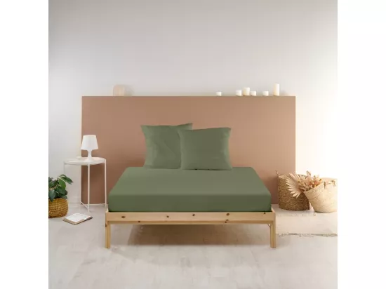 Drap housse uni 100% Percale de coton - Kaki - 90x190cm