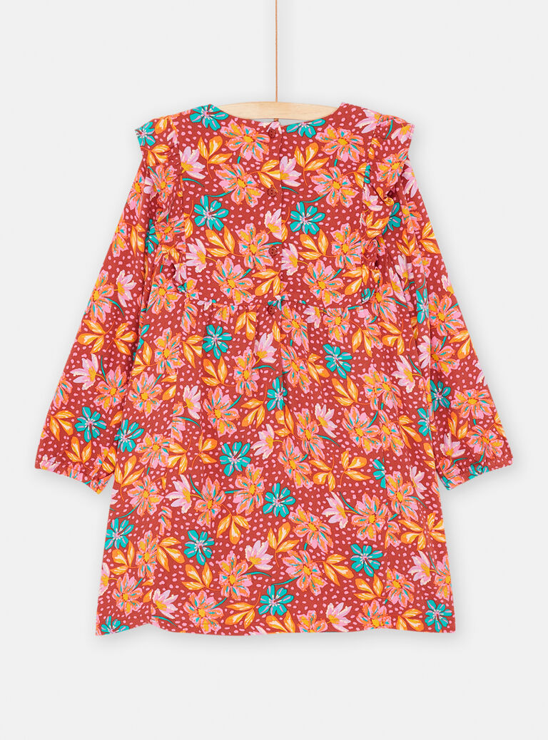 Robe fond marron imprimé fleuri pour fille
