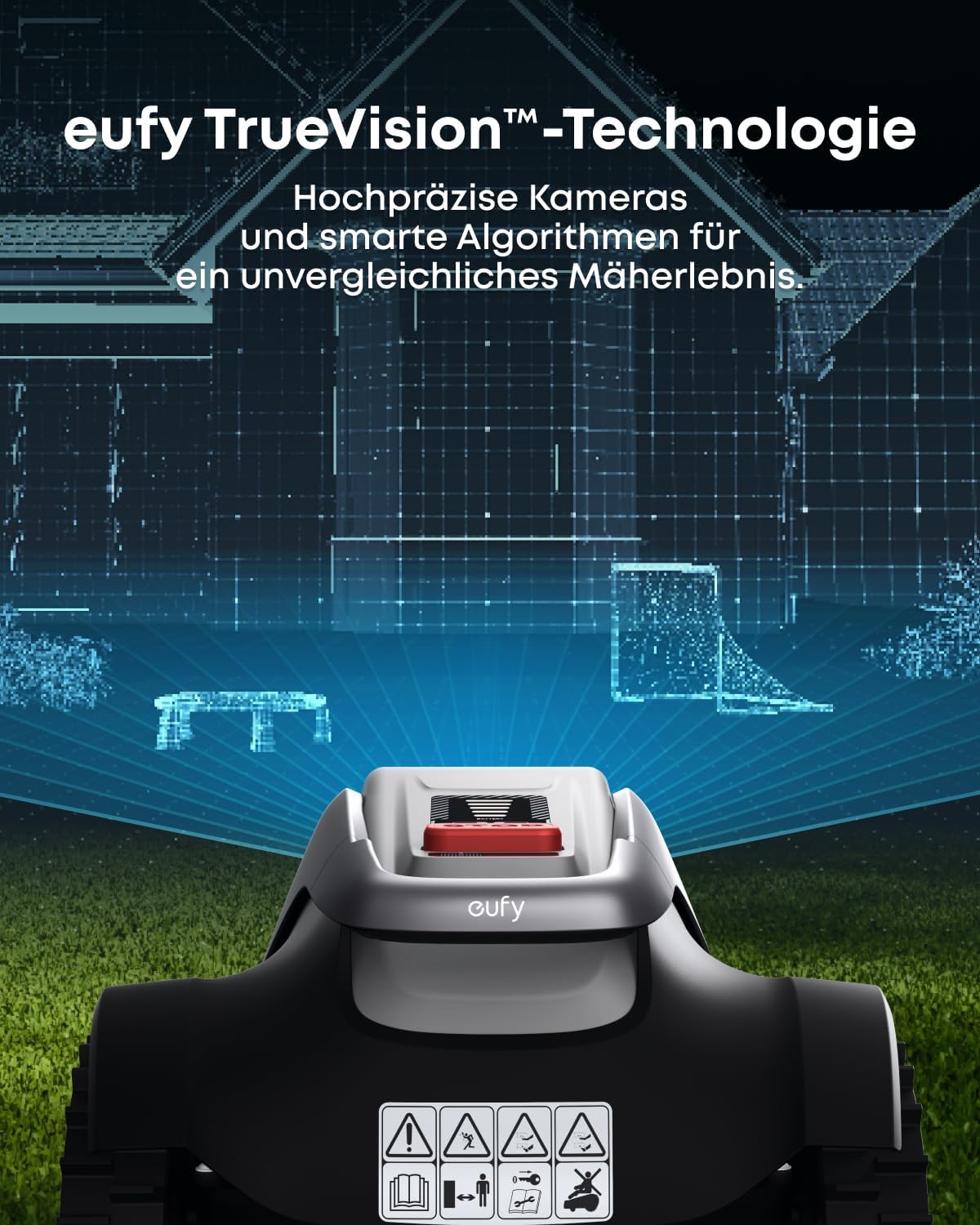 eufy E18 Mähroboter ohne Begrenzungskabel, Keine Signalausfälle, TrueVision Technologie, GNSS System, Garten bis 1200m², Präzisionsrandschnitt, Hindernisvermeidung, App-Steuerung (Generalüberholt)