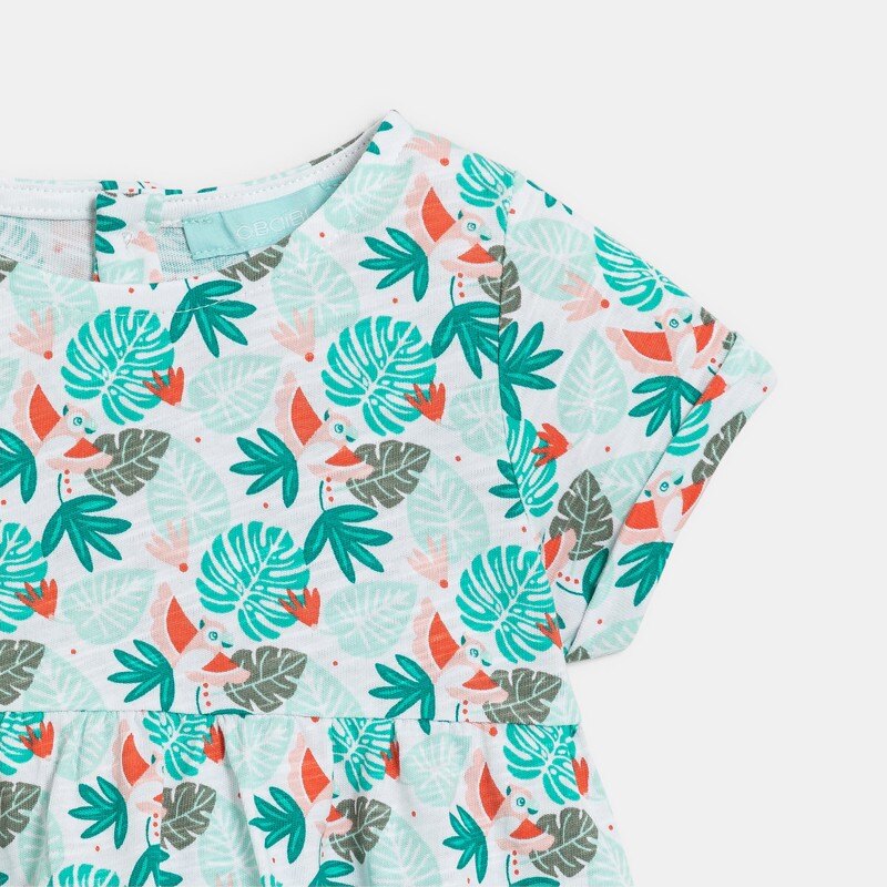Robe en jersey de coton imprimé tropical vert bébé fille Vert