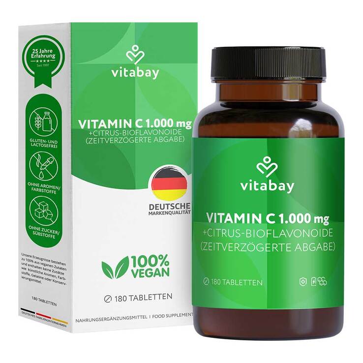 Vitamin C + Bioflavonoide 1000 mg vegan hochdosiert, 180 St