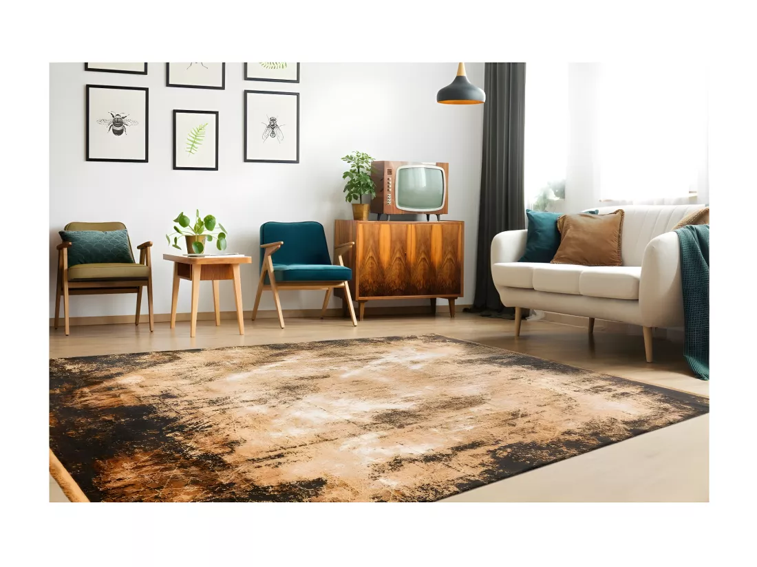 Tapis Pierre Cardin 170x120cm, design E409E coloris doré - Confort et élégance pour votre intérieur