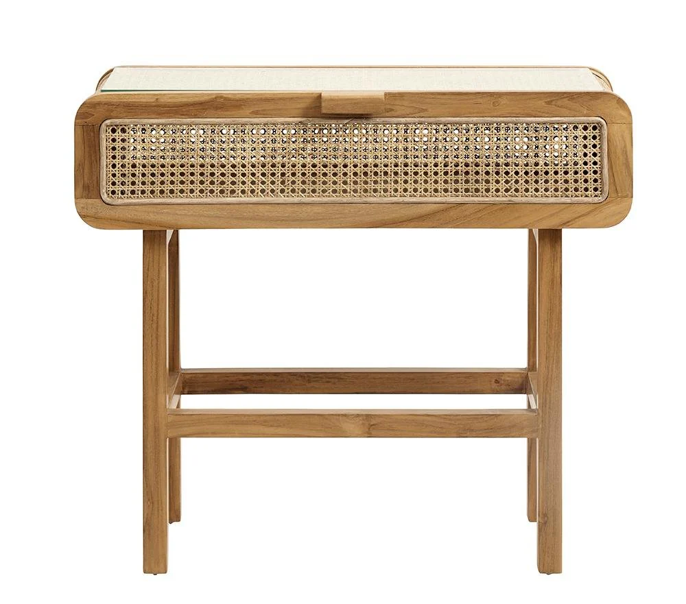 Nordal  Konsolbord, teaktræ/glas - 90x35 cm.