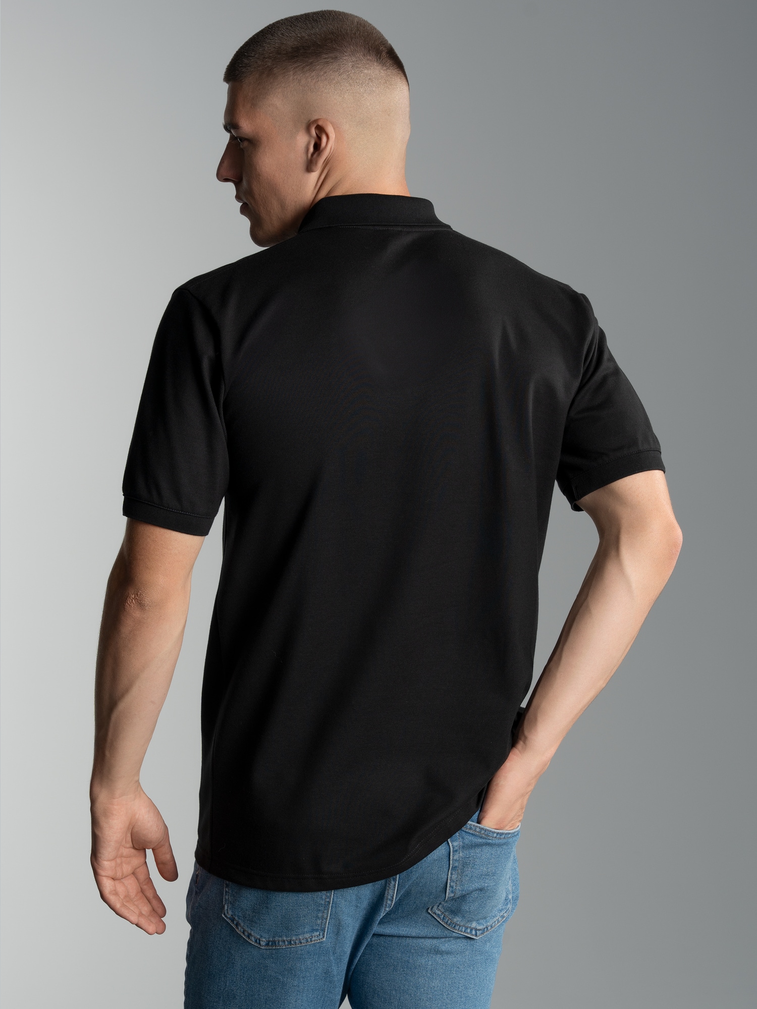 Polohemd mit Brusttasche Schwarz