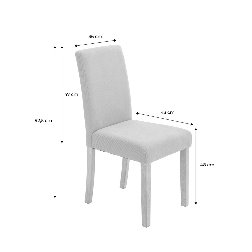 Lot de 4 chaises rita velours côtelé pieds en bois d'hévéa cérusé