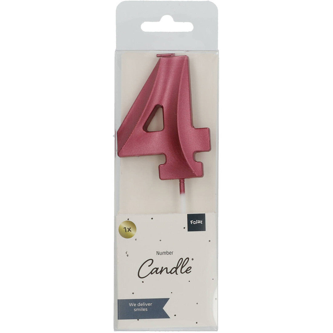 Verjaardagskaars metallic roze - 4 jaar