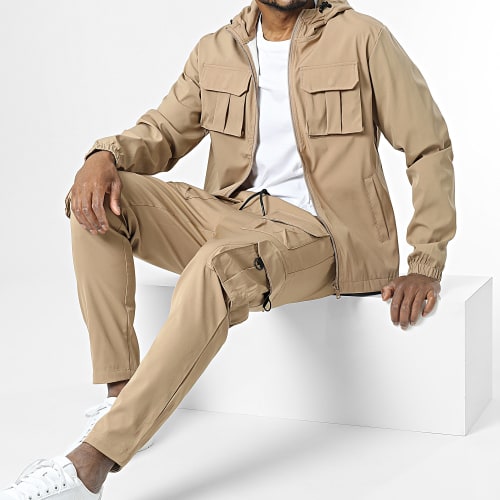 Ensemble Veste Zippée Et Pantalon Cargo Beige