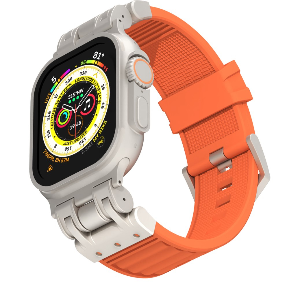 Apple Watch (49/46/45/44 mm) Ersatz Silikon Sport Armband mit Streifen (Gelenkumfang: 135 - 220 mm) - Orange